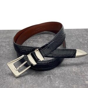 Paul Fredrick Men's 42 Black Embossed Calfskin‎ Italian Leather Belt 4560 Torino